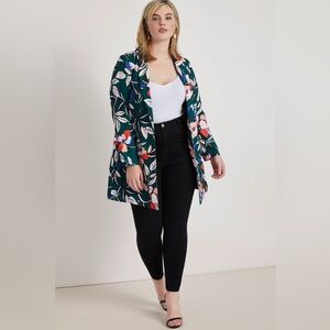 Eloquii Floral Blazer in Green and Pink